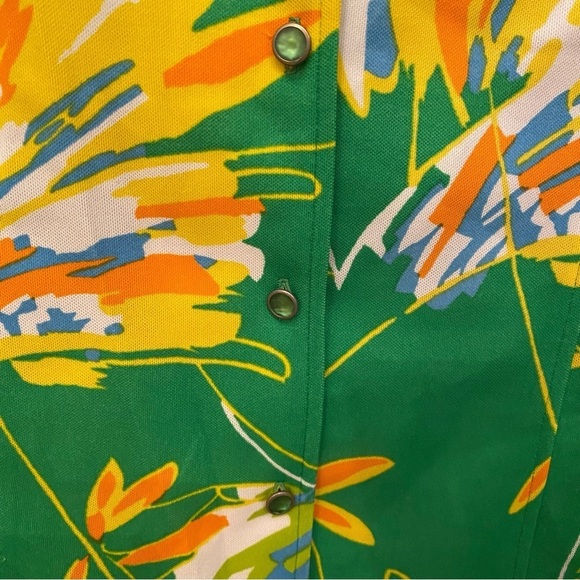 Vintage ALEX GARAY Women Green Yellow Floral Retro Button Shirt Jacket Size 16 - Picture 4 of 7
